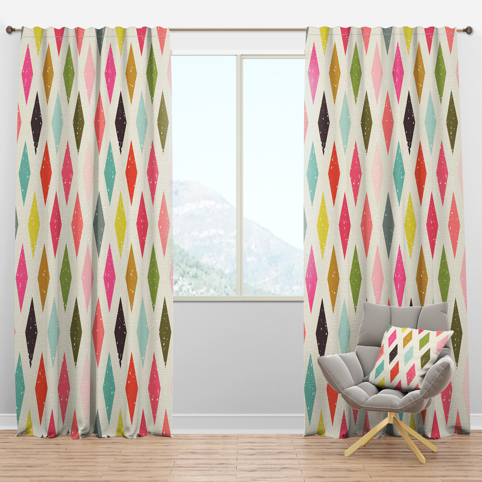 Designart Mid Century Diamond Retro Iii Geometric Semi Sheer Thermal Rod Pocket Single Curtain Panel Wayfair