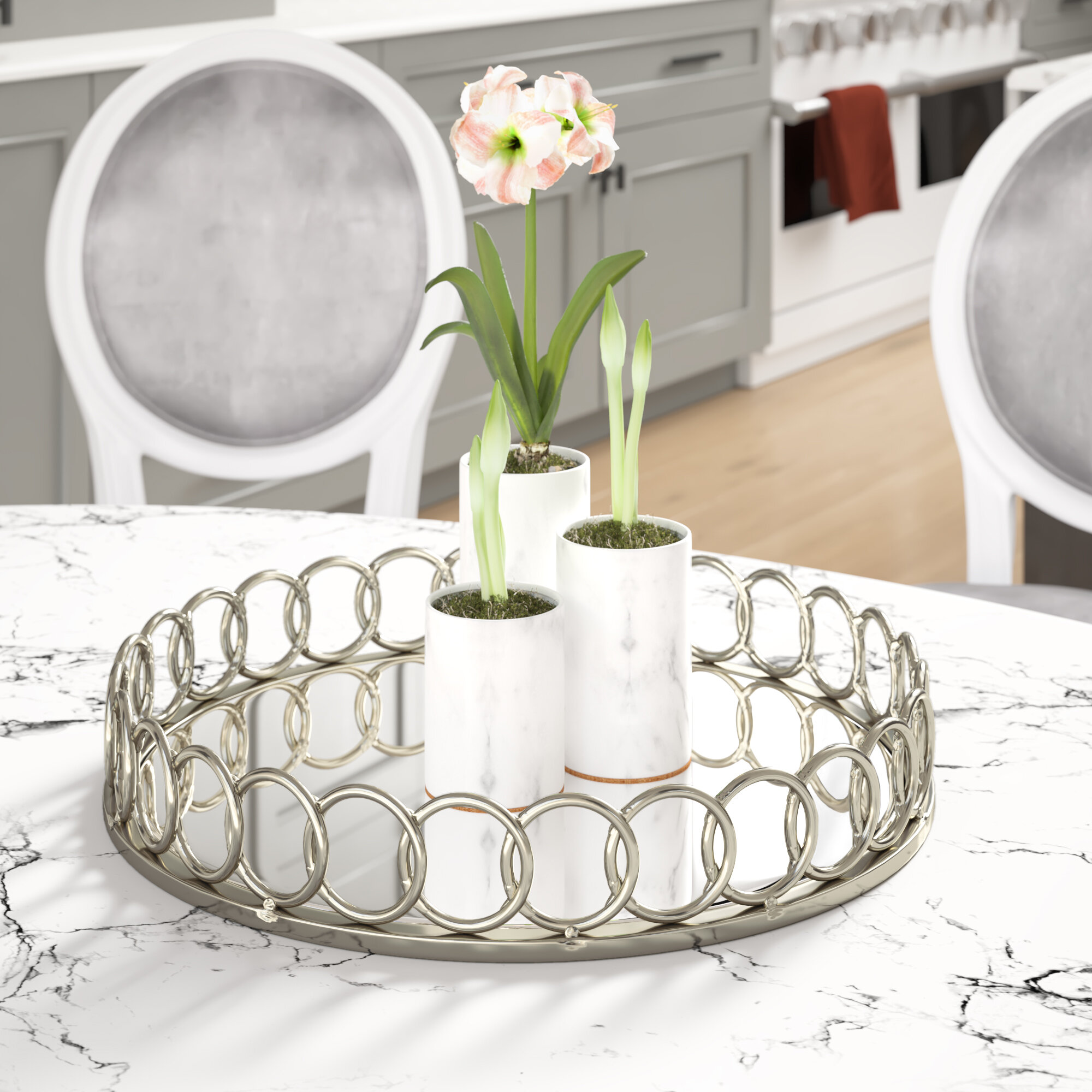 Gold Table Bathroom & More American Atelier Lace Electroplated Round Mirror Decorative Tray with Metal Rim for Dresser Vanity 