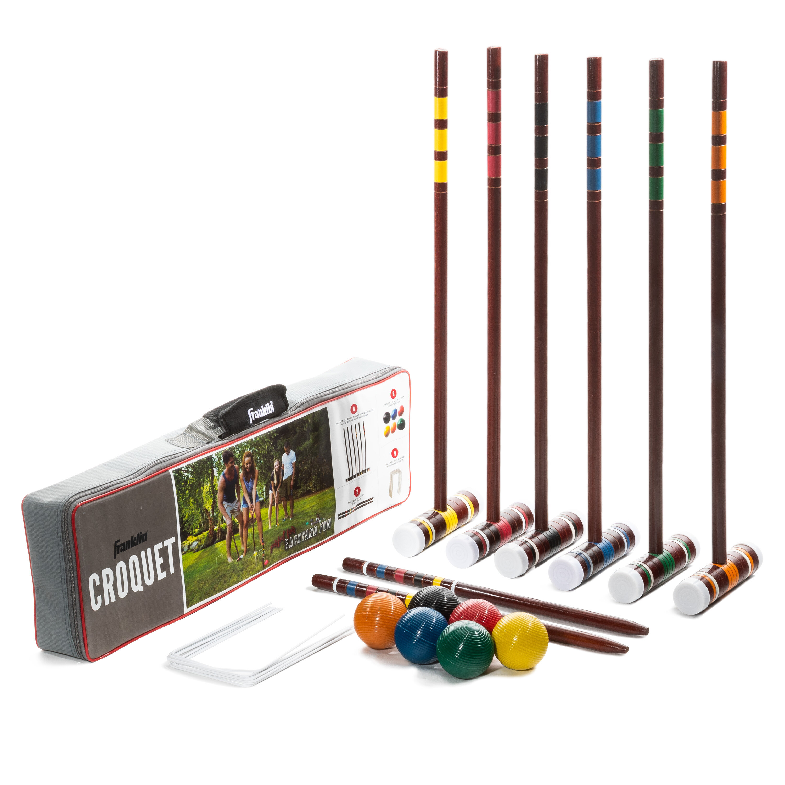 Multicolor 3 Ball Boys Girls Wood Complete Croquet Set with Carrying Case 
