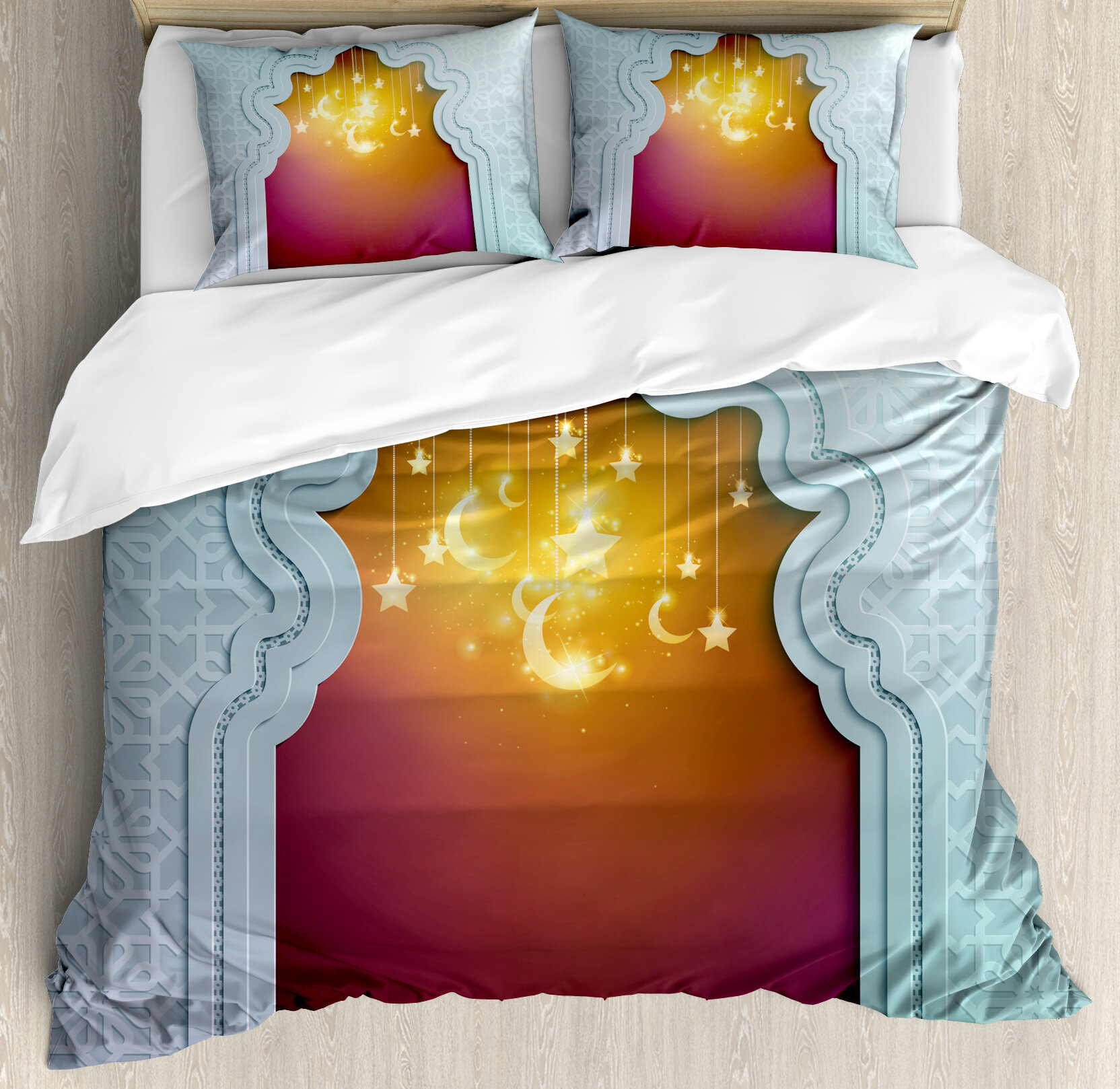 Ambesonne Moroccan Mosque Door With Star And Moon Duvet Cover Set