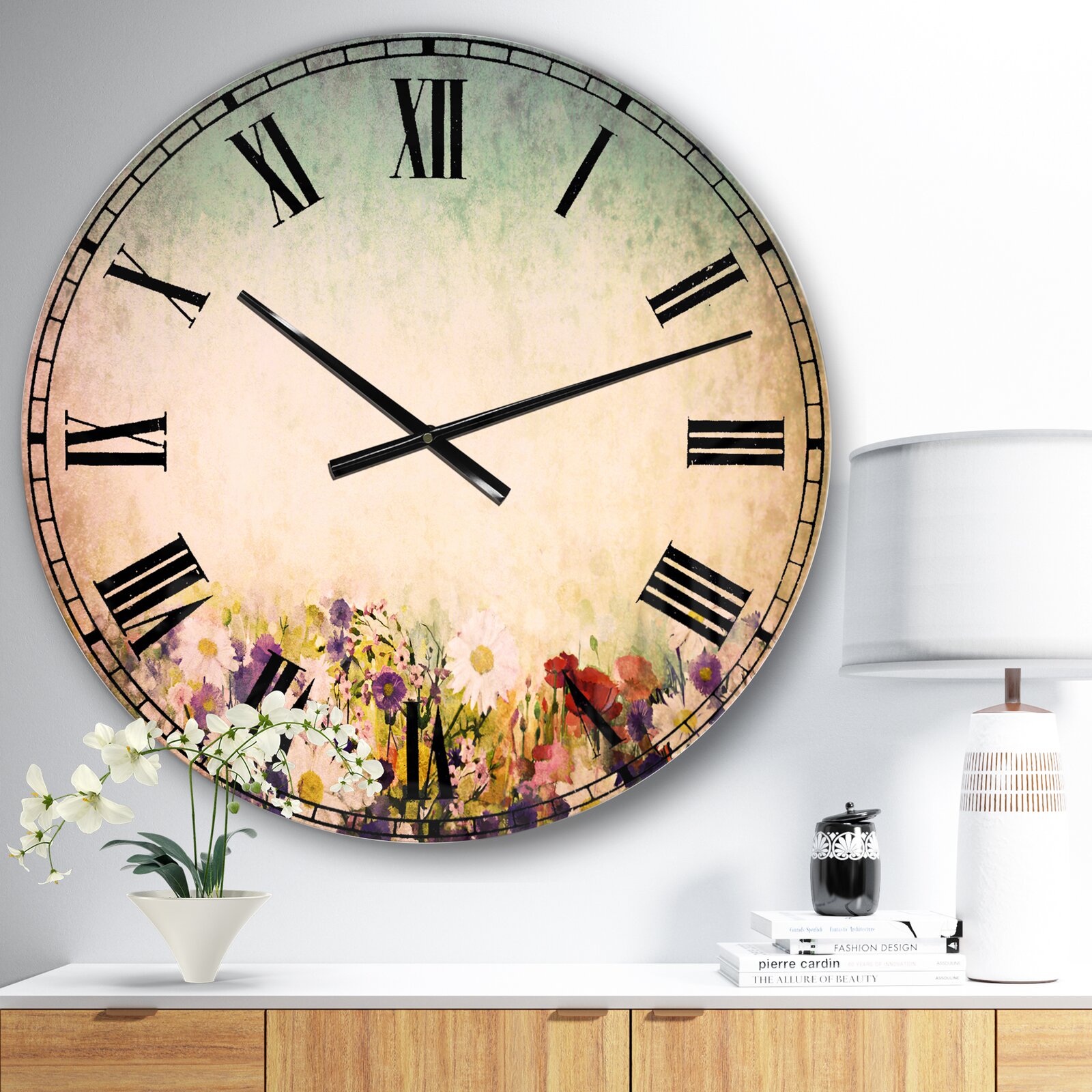 Soft Flowers in Spring Background Metal Wall Clock