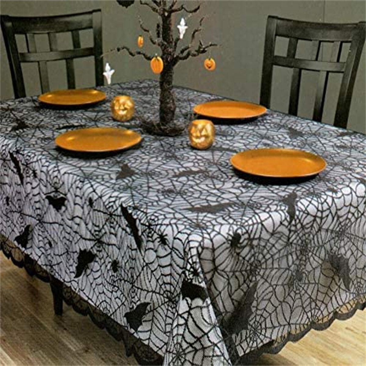 Halloween Spider Web Table Runner Black Lace Tablecloth Cover Party Table Decor 