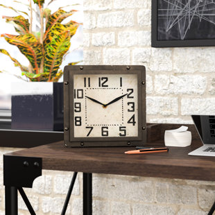 Dark Grey Wood Block Silent Desk Clock