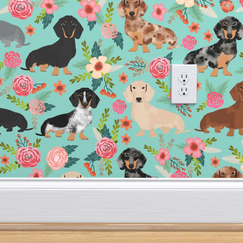 Winston Porter Cashin Floral Dachshund Removable Peel And Stick