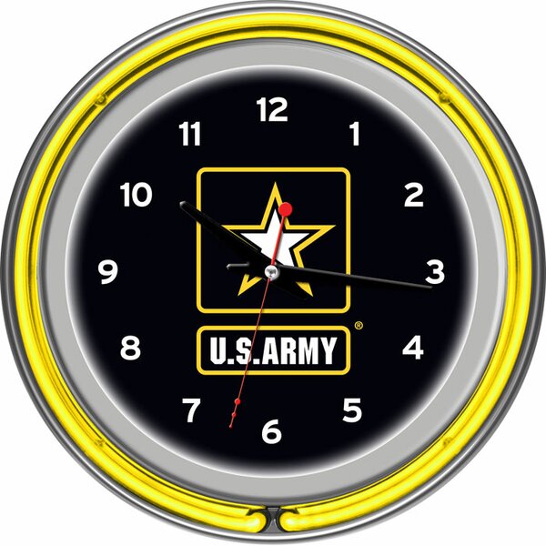 Army Symbol Chrome Double Ring Neon Wall Clock Hang Home Decor Retro 14 in U.S