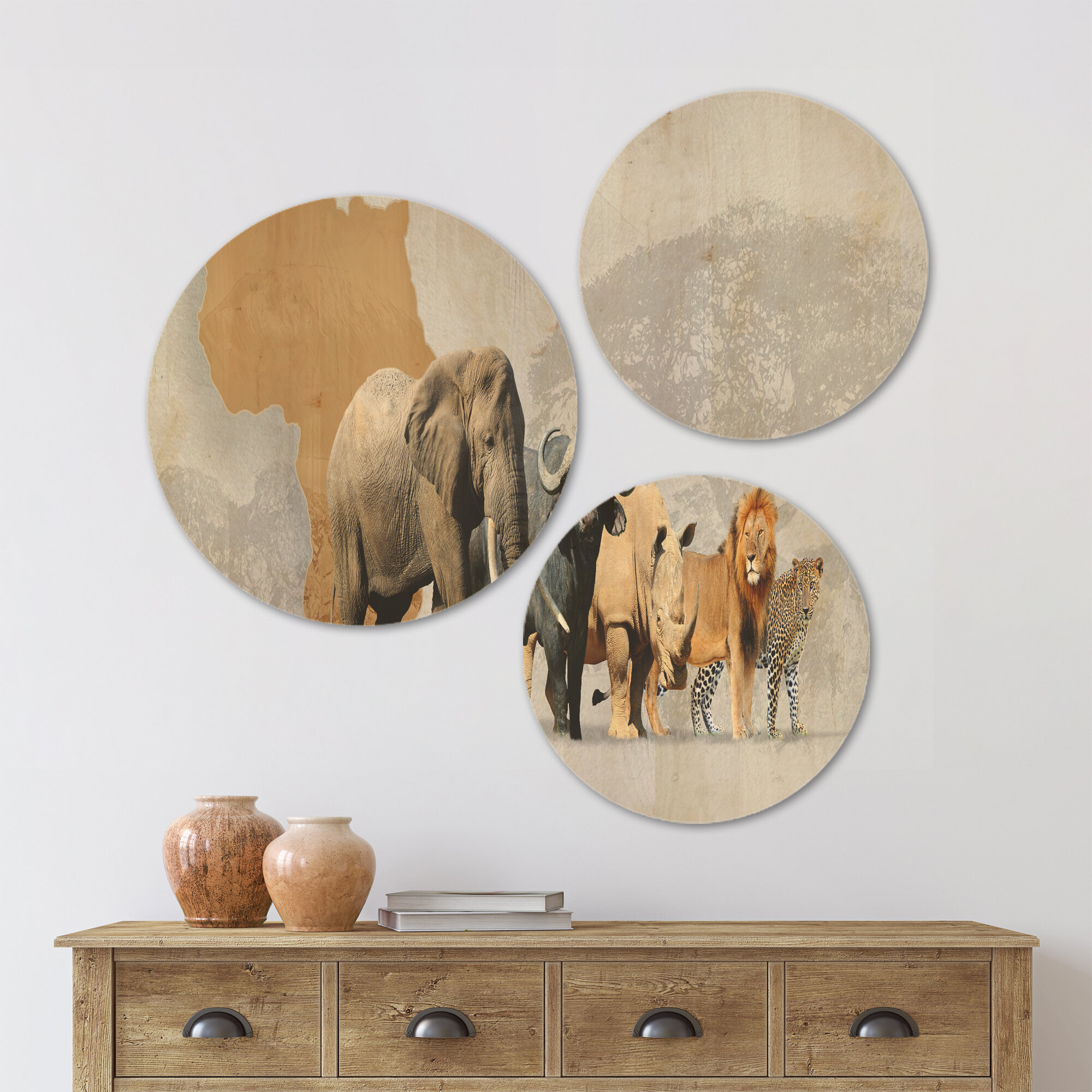 East Urban Home Big Five Animals In Africa - 3 Piece Unframed Photograph on  Wood | Wayfair