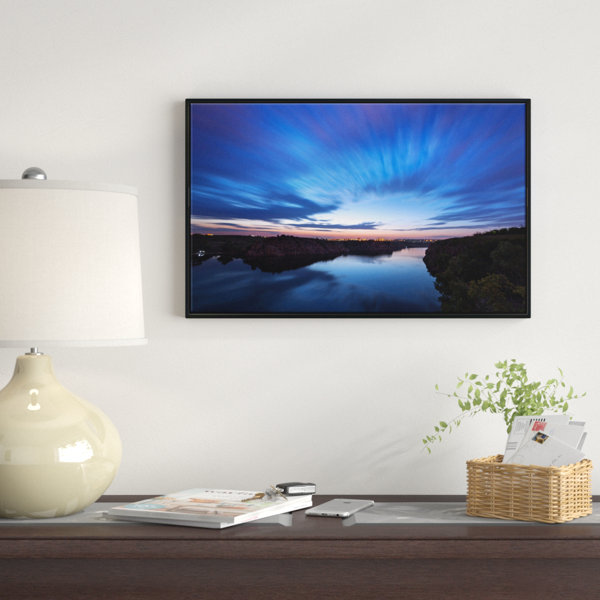 East Urban Home Blue Night Sky With River Framed Graphic Art