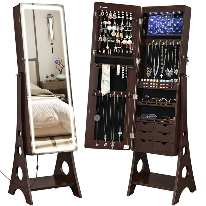 Latitude Run Jewellery Cabinet Armoire With Adjustable Light