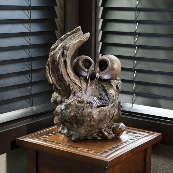 Millwood Pines Ralon Fiberglass Pots Cascading On Tree Branch Waterfall Fountain With Led Light Reviews Wayfair