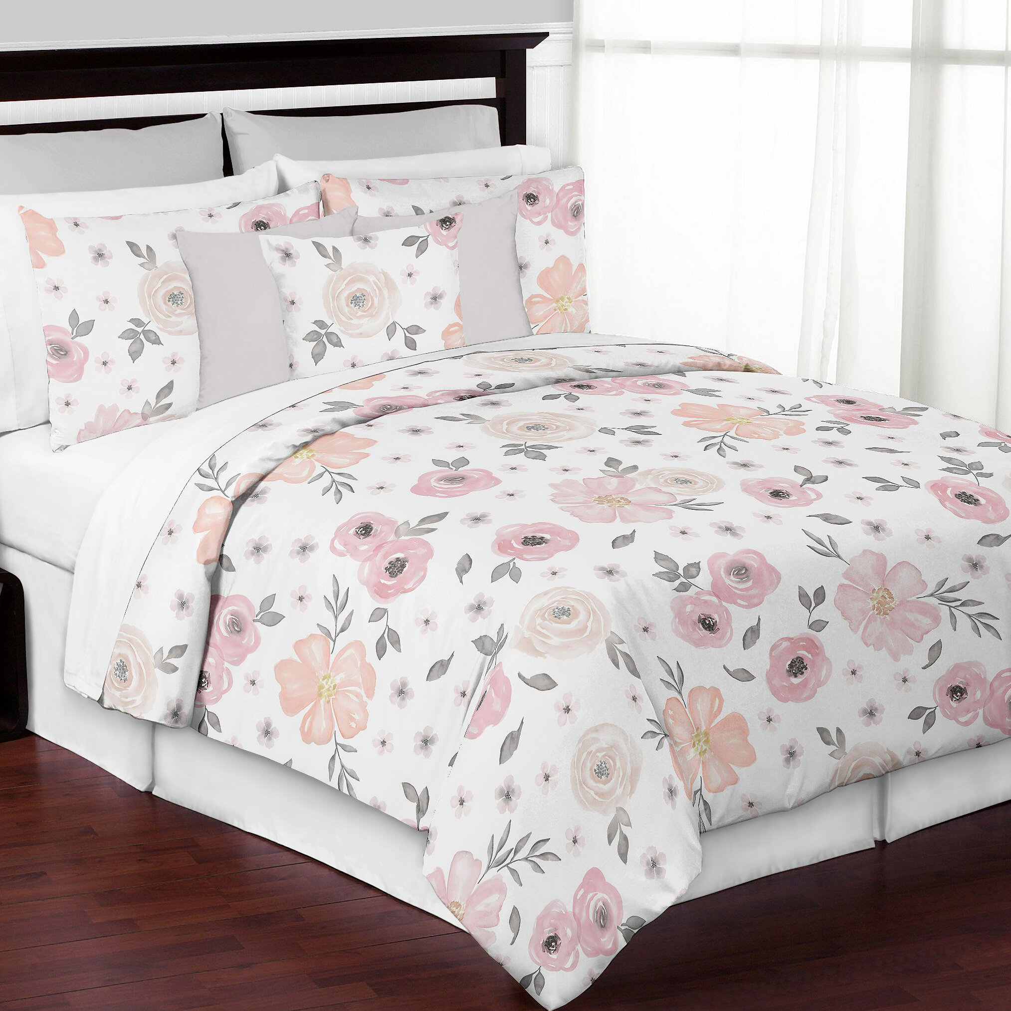 Pink/Gray/White Microfiber Glam 3 Piece Comforter Set