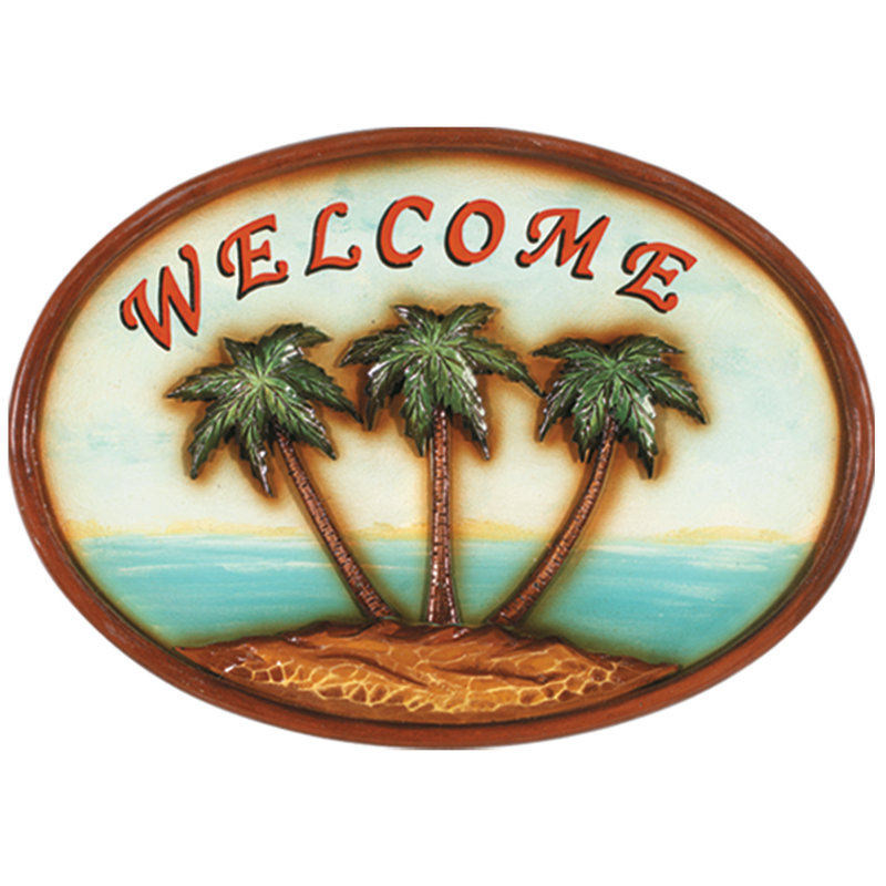 Bay Isle Home Raphael Welcome Palm Trees Garden Plaque Wall Decor Reviews