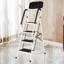 Folding Portable Step Ladder Heavy Duty Steel Stepladder 3 Tread Extra Large Steps Support with Non-Slip Rubber Feet Idea for Home/Kitchen/Garage 150kg Load Capacity