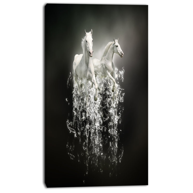 Orren Ellis Fantasy White Horses On Black Wall Art On Wrapped