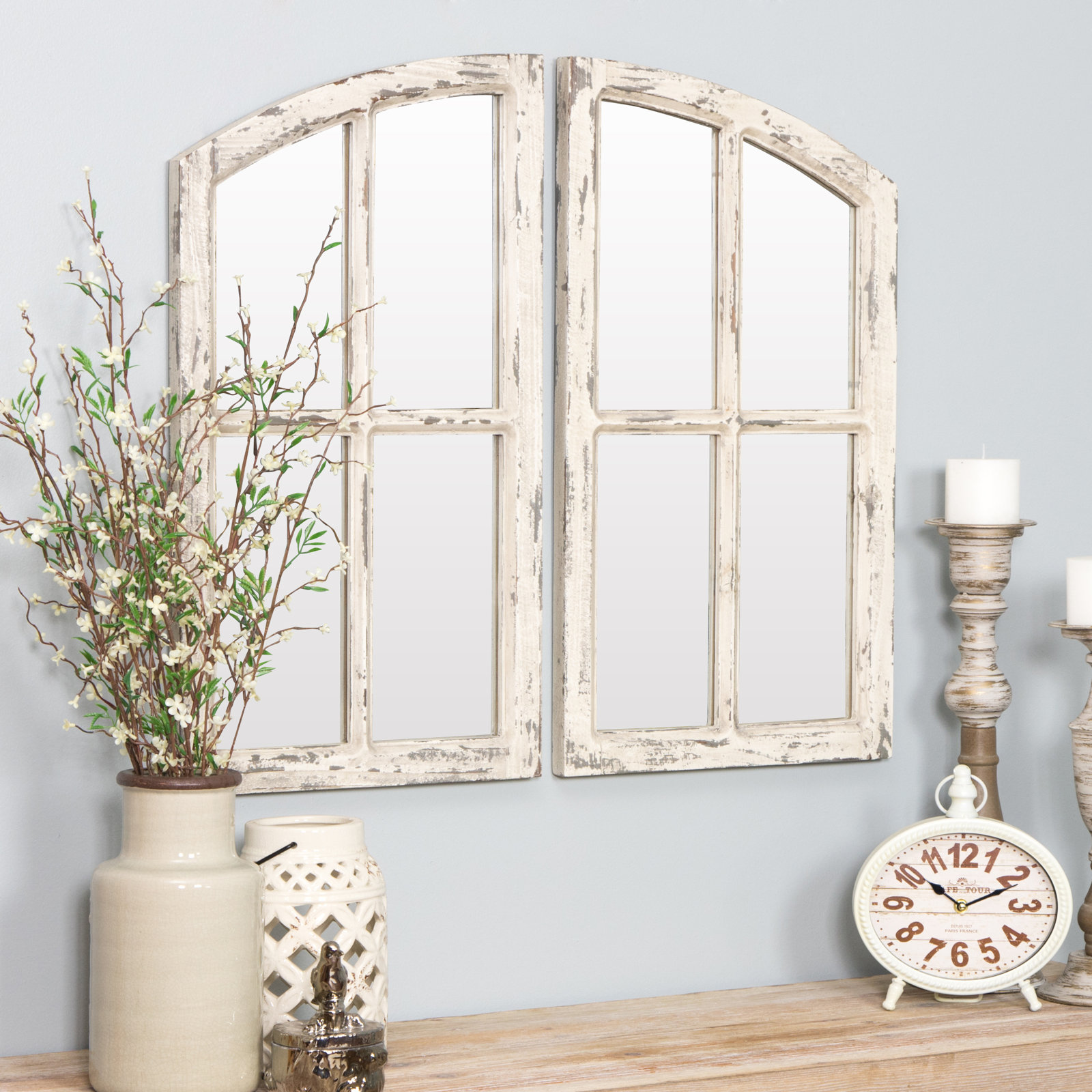 Kissena Window Pane Farmhouse Farmhouse / Country Distressed Mirror