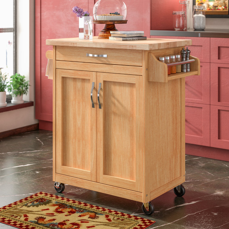 Cadnite 32'' Wide Rolling Kitchen Cart with Solid Wood Top