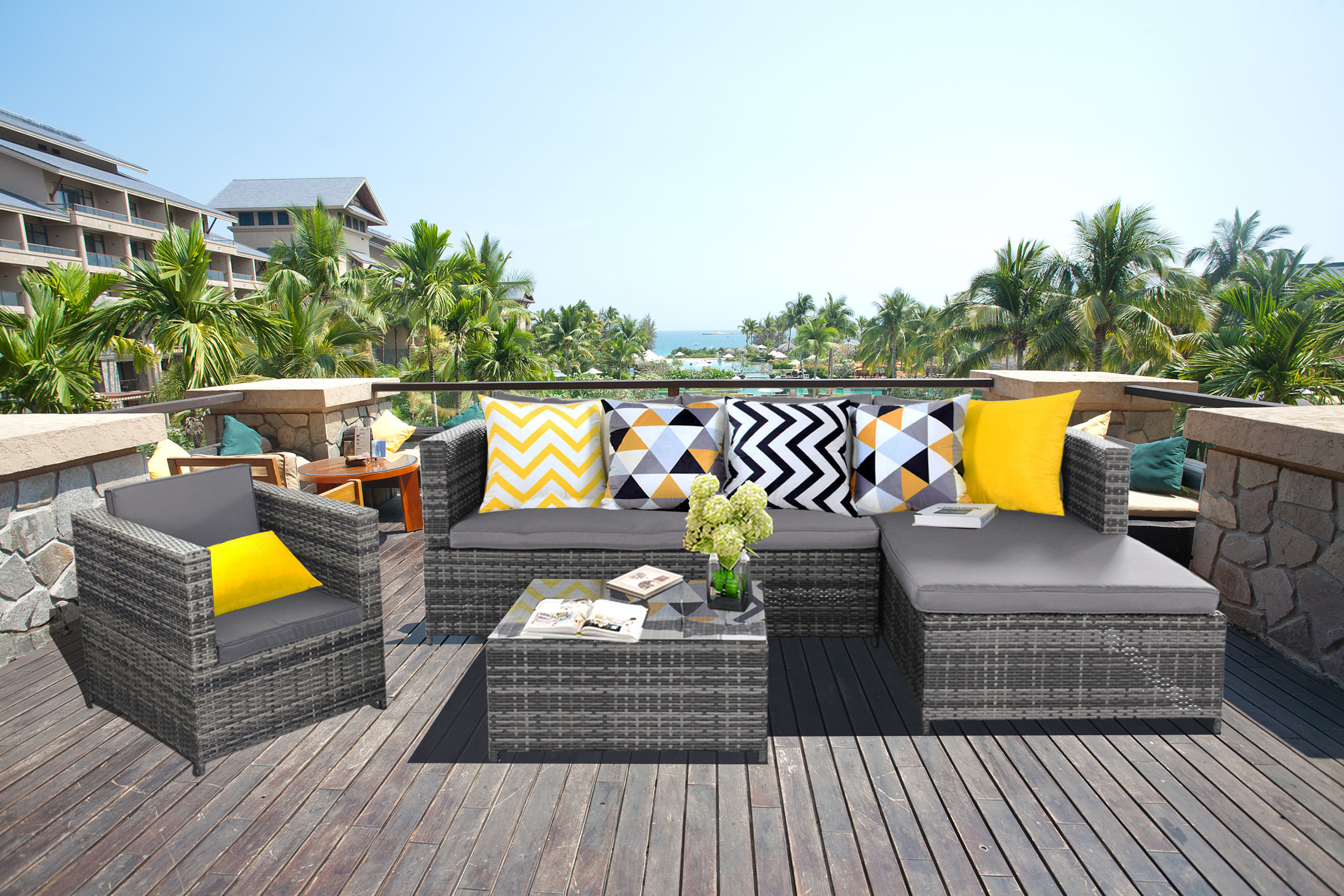 Wrought Studio Maye 4 Piece Rattan Sofa Seating Group With Cushions Reviews Wayfair