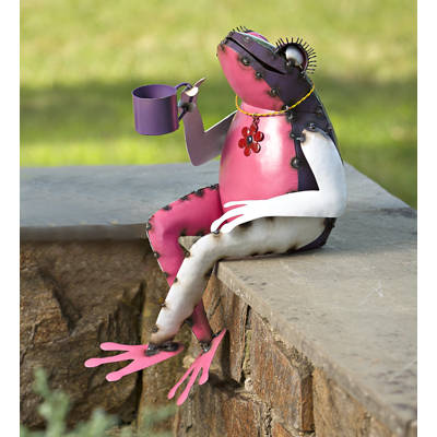 Plow Hearth Recycled Metal Coffee Frog Garden Statue Reviews Tea Sipping Frog Garden Art