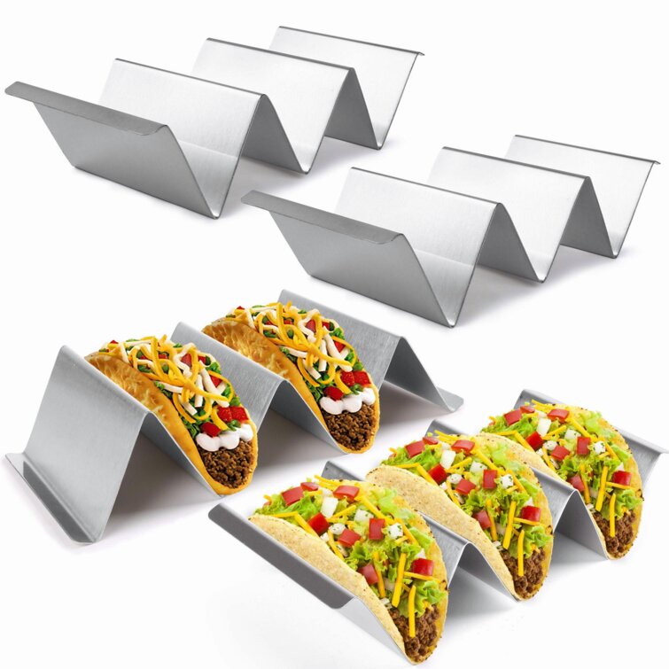 Stainless Steel Taco Holder Tray Stand Plate Kitchen Cooking Tool Silver