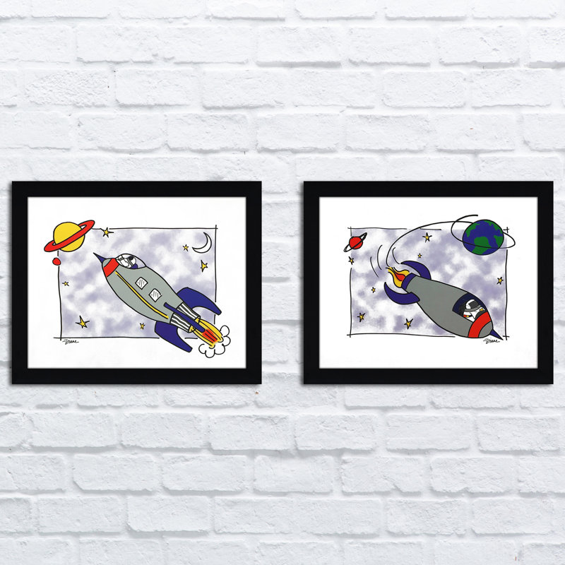 Zoomie Kids Rocketship I 2 Piece Framed Acrylic Painting Print