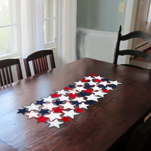 Batik Patriotic Table Runner 12 x 36 Binding for Labor Day July 4th Memorial Day Veterans Day Navy Blue Back /& Border