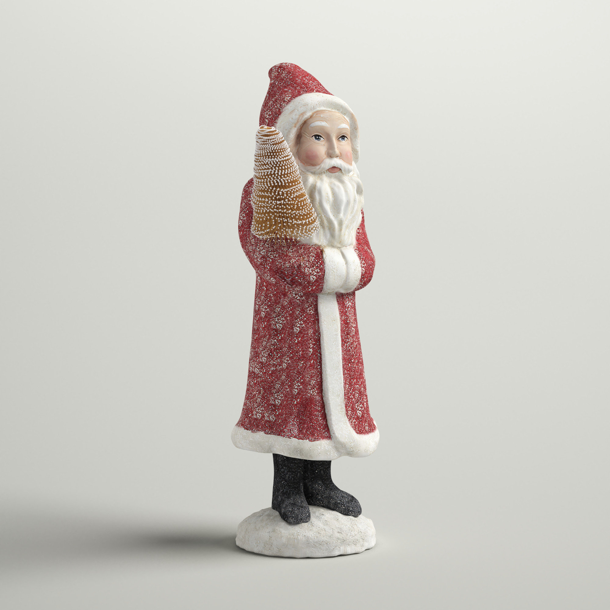 Vintage Wood Santa Figurine Felt Red Suit Christmas Decor 5