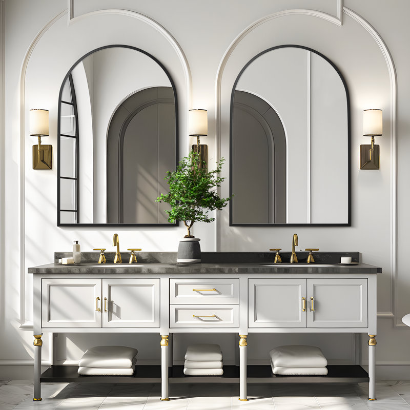 Vercher Metal Arched Bathroom/Vanity Mirrors Finish: Black