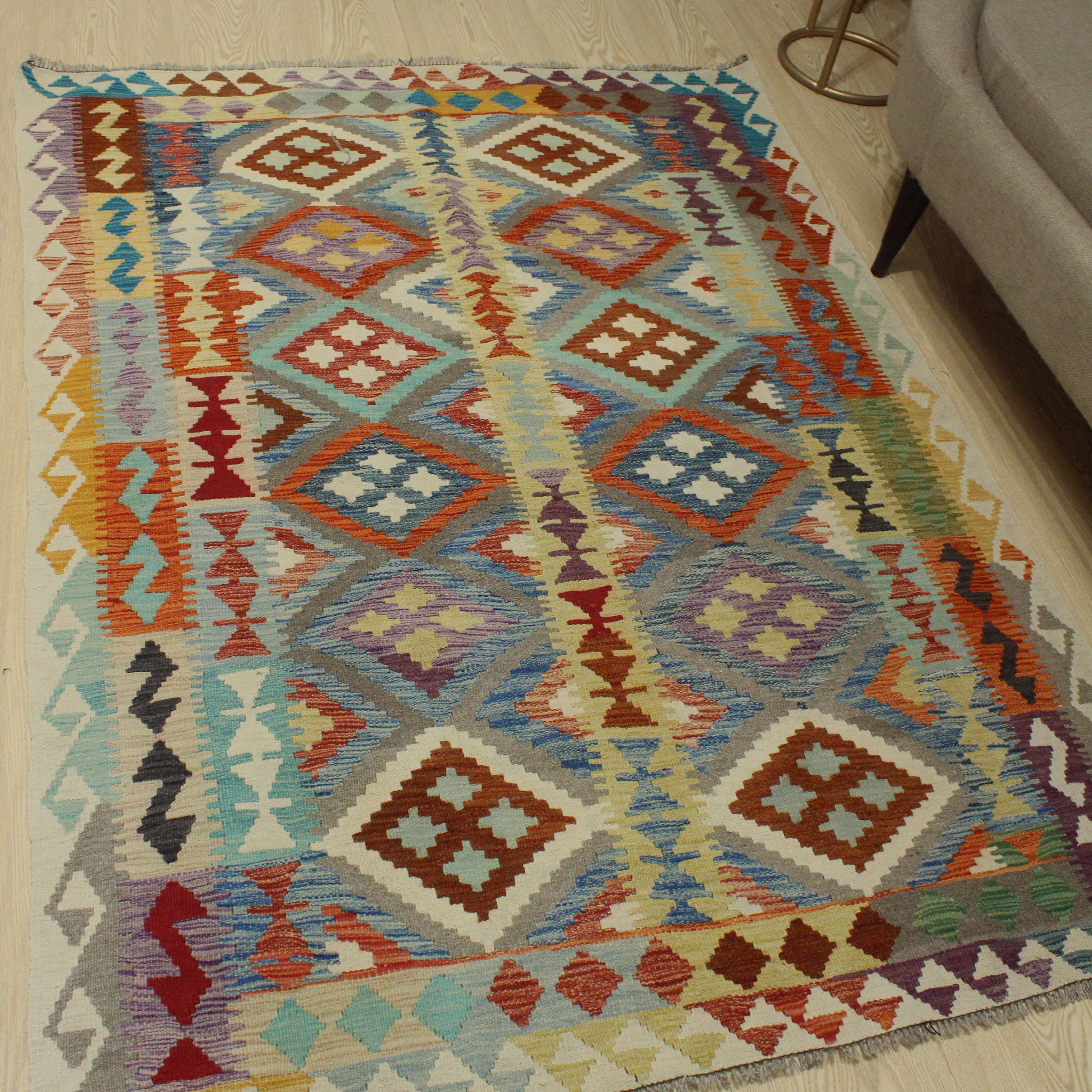 Foundry Select Hults Southwestern Handmade Kilim Wool Blue Area Rug Wayfair