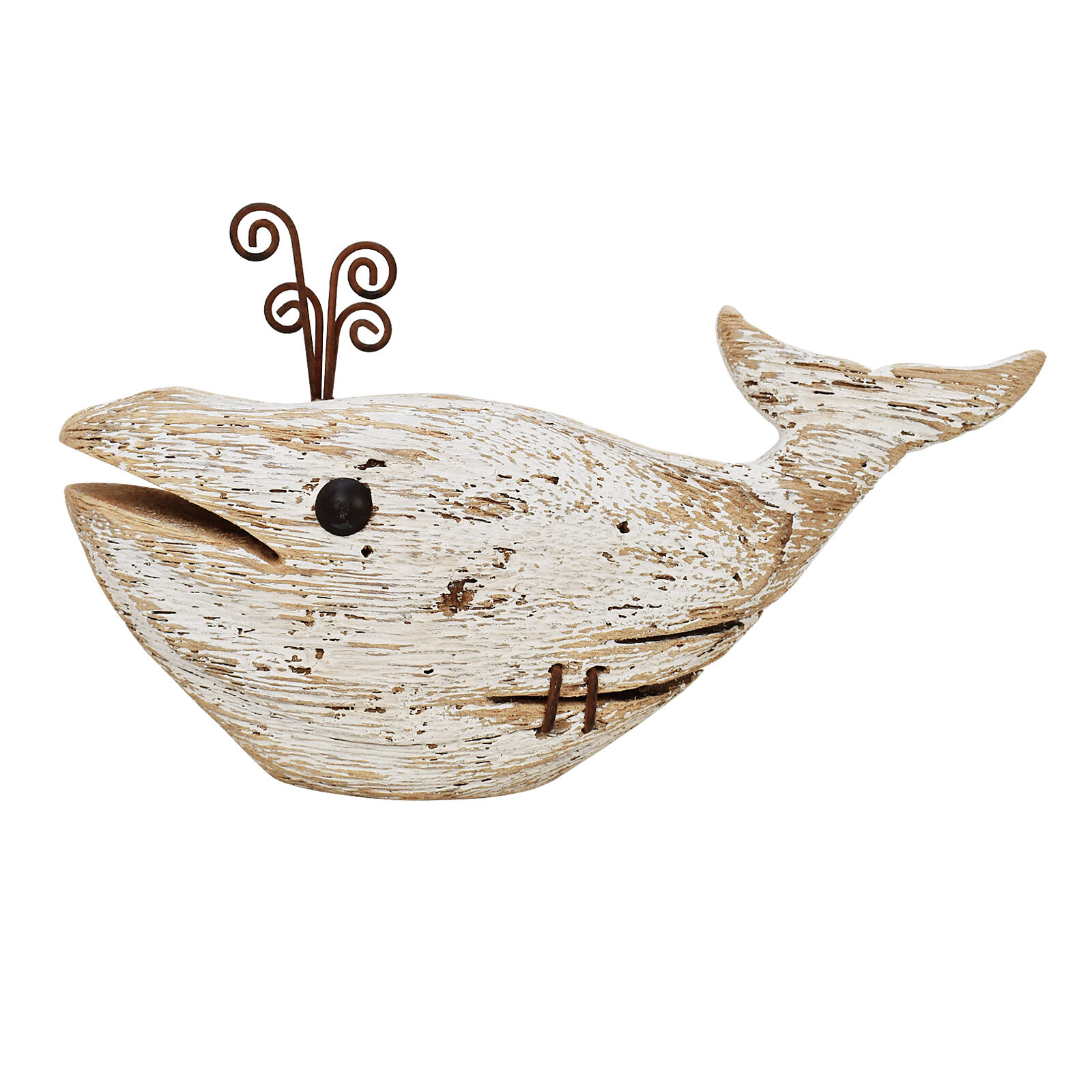 Highland Dunes Wood Whale Statue Nautical Tabletop Decor Rustic Whale Animal  Figurine Distressed Wooden Whale Sculpture Fun Beach Ocean Decor (1, 
