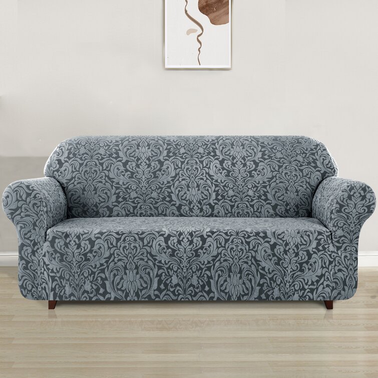 Charlton Home® Damask Printed Stretch Box Cushion Sofa Slipcover ...