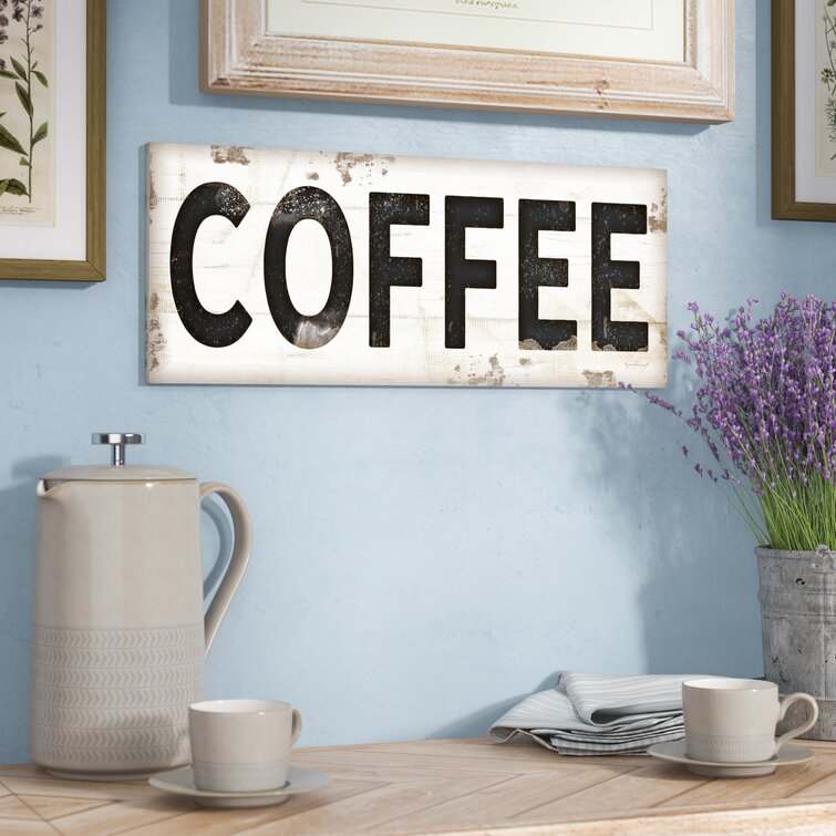 Coffee Typography Vintage Sign by Jennifer Pugh - Textual Art on Wood