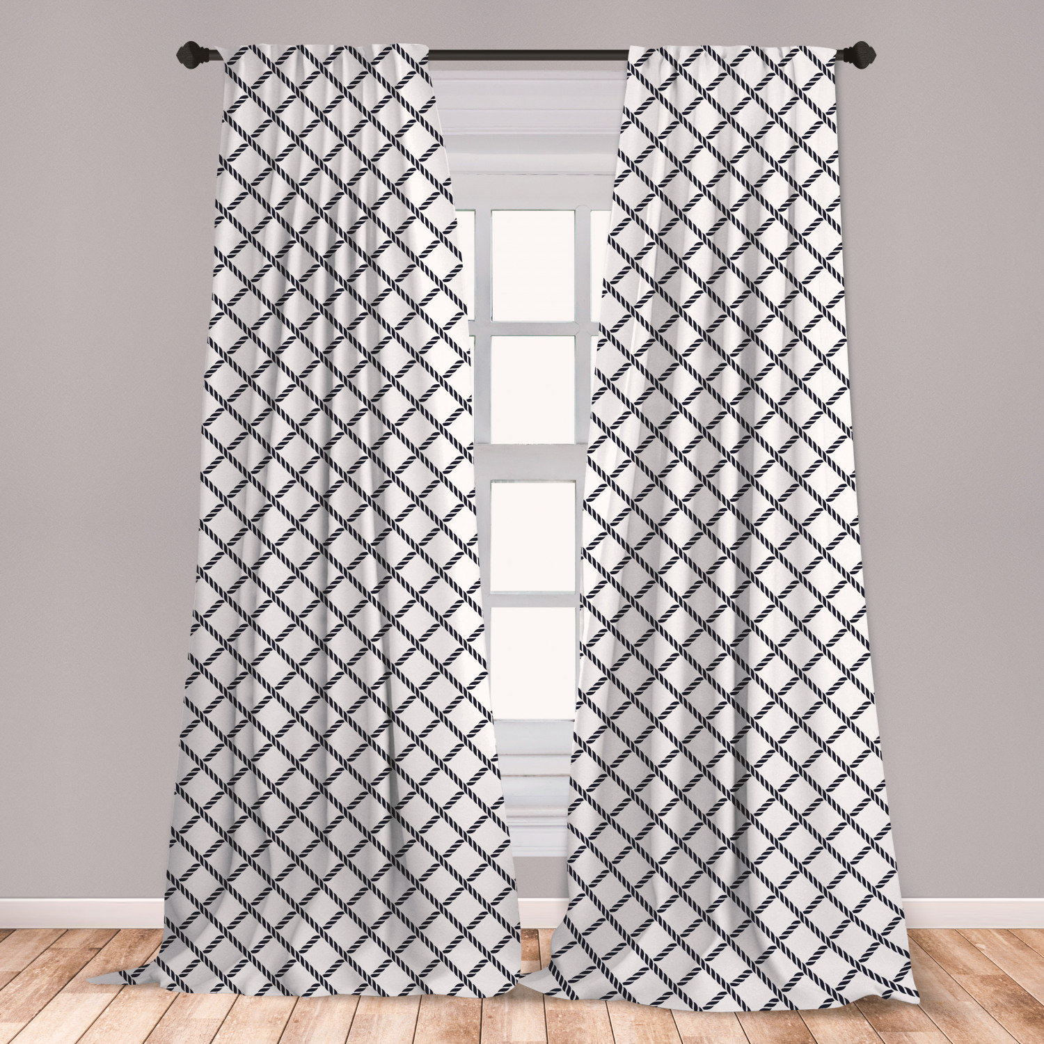 East Urban Home Ambesonne Geometric Curtains Checkered Rope