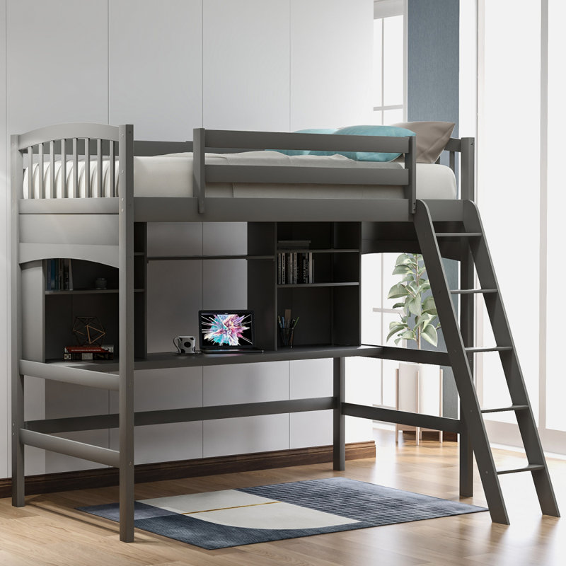 The dresser and desk easily fit under the loft bed which is a great space saver. wayfair