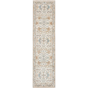 One-of-a-Kind Li Traditional Hand Knotted Wool Cream/Slate Blue Area Rug