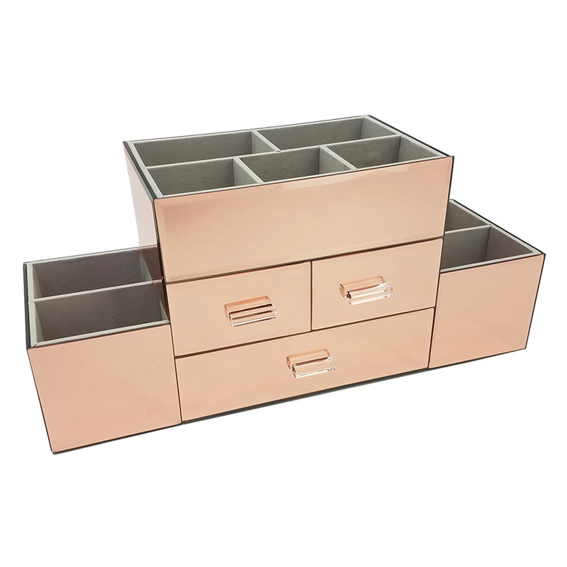 Rebrilliant Morrell 3 Drawer Tiered Mirrored Makeup Jewelry