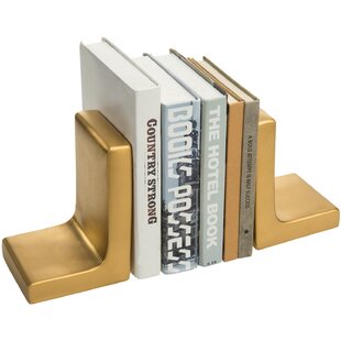 6.5 x 4 x 6.5 in, 2 Pack Gold Moon Bookends for Shelves 