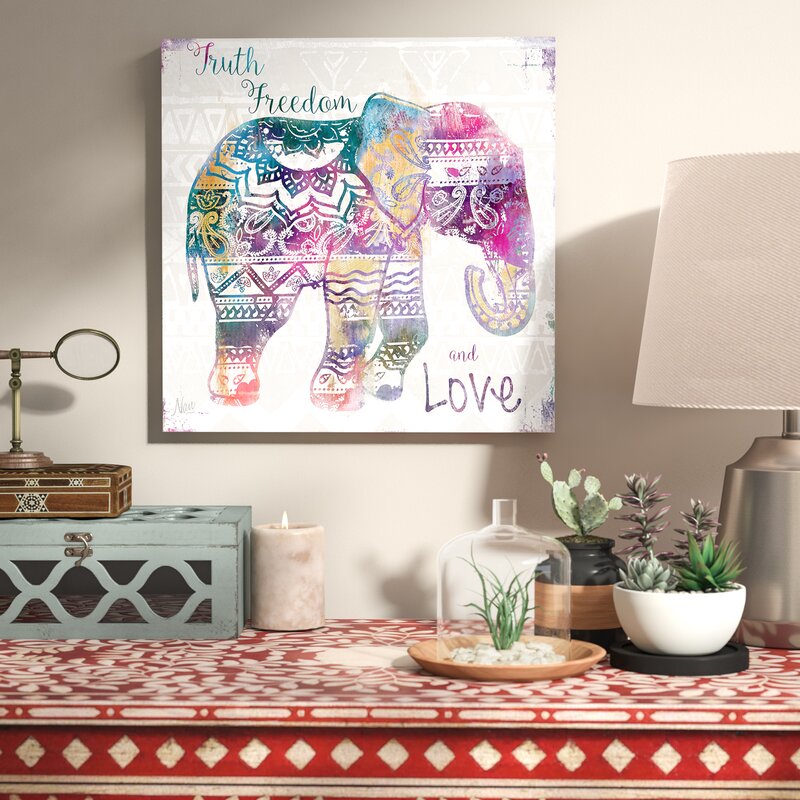 Elephant Wall Decorations - 'Boho Elephant' Graphic Art Print on Canvas