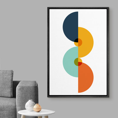 Mid Century Shape IDEA4WALL Framed Canvas Print Wall Art Symmetrical Multicolor Semicircle Pattern Abstract Shapes Illustrations Modern Art Chic Colorful Ultra For Living Room, Bedroom, Office - 16"X24" WHITE