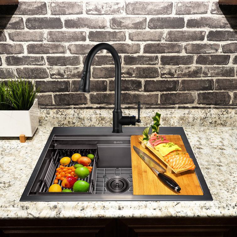 Akdy 25 L X 22 W Drop In Kitchen Sink With Faucet Wayfair