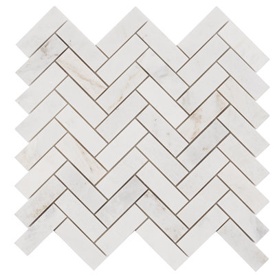 Polar White 1" x 3" Marble Herringbone Mosaic Wall & Floor Tile (0.97 Sq. Ft. / Sheet)