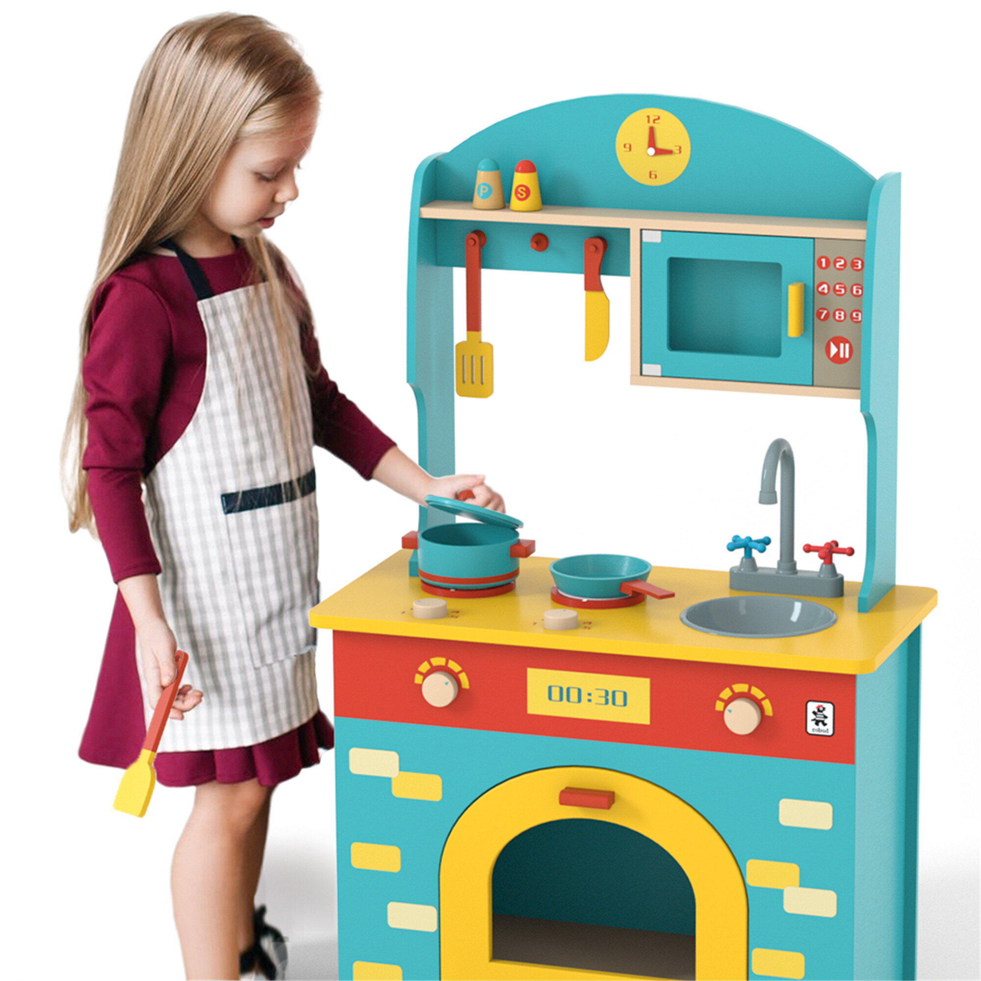 Kids Kitchen Playset Pretend Cooking Toy Cookware Role Play Set for Gift Xmas 