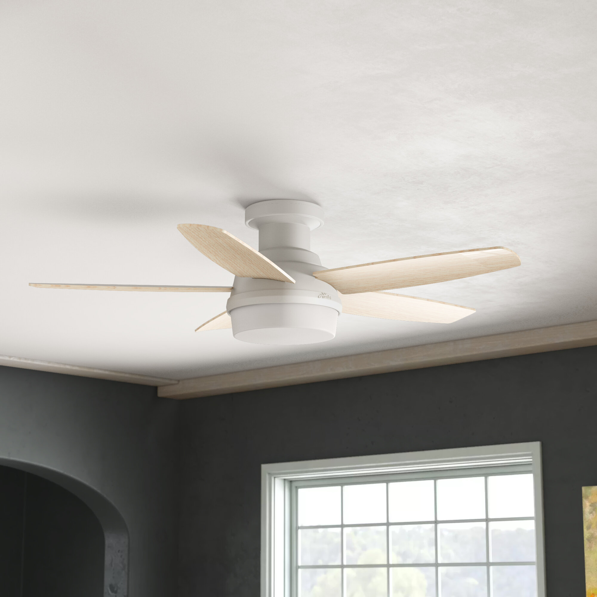 Hunter Fan 48 Avia 5 Blade Flush Mount Ceiling Fan With Remote Control And Light Kit Included Reviews Wayfair