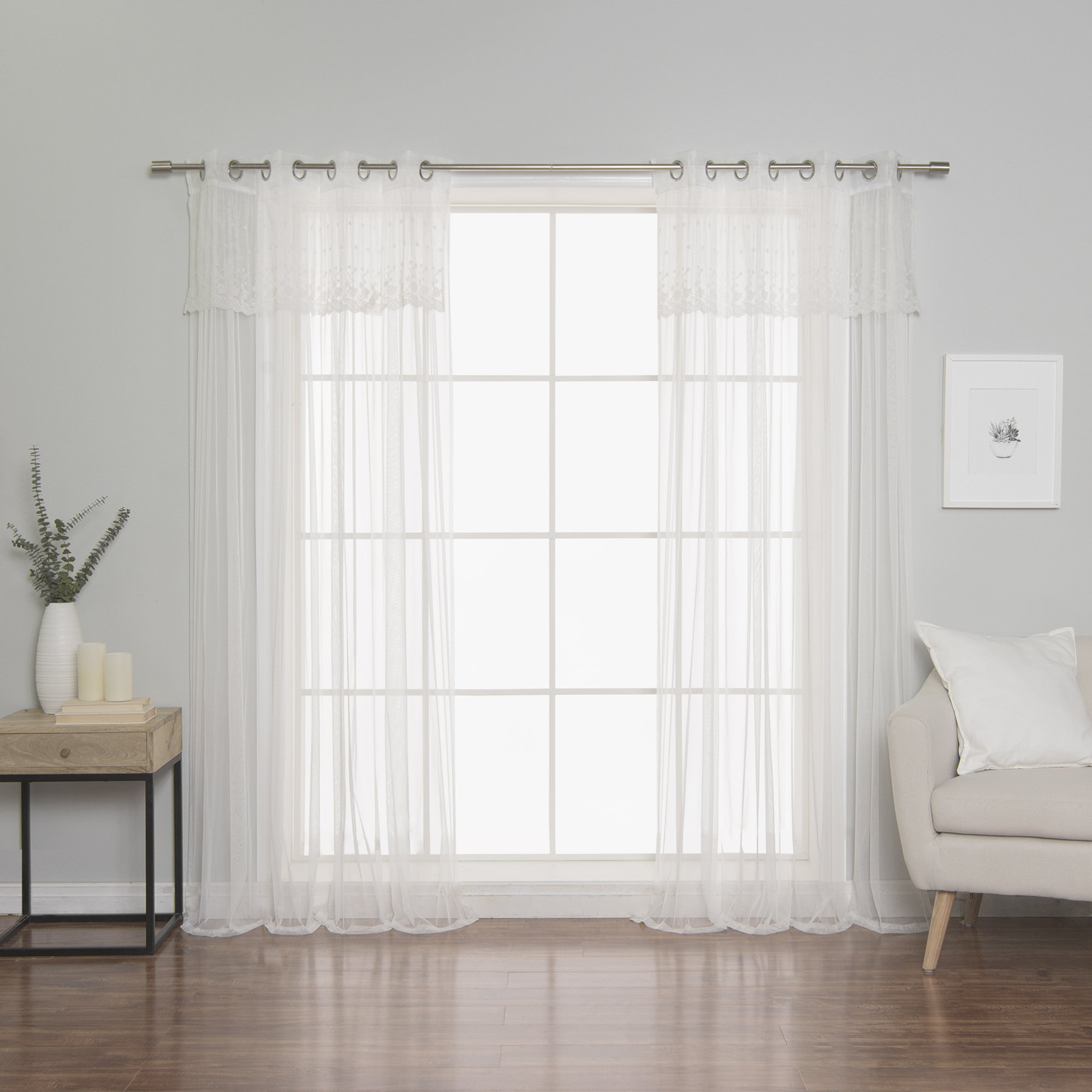 Lark Manor Baron Tulle Lace Solid Sheer Grommet Curtain Panels