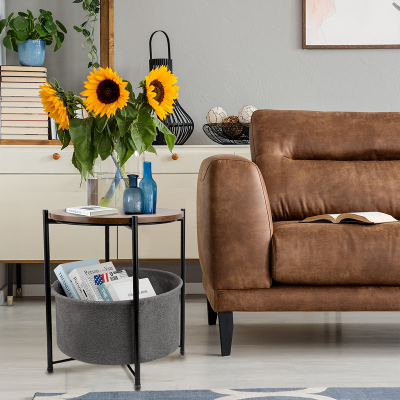 Serik Iron Tray Top End Table with Storage Color: Brown Rustic