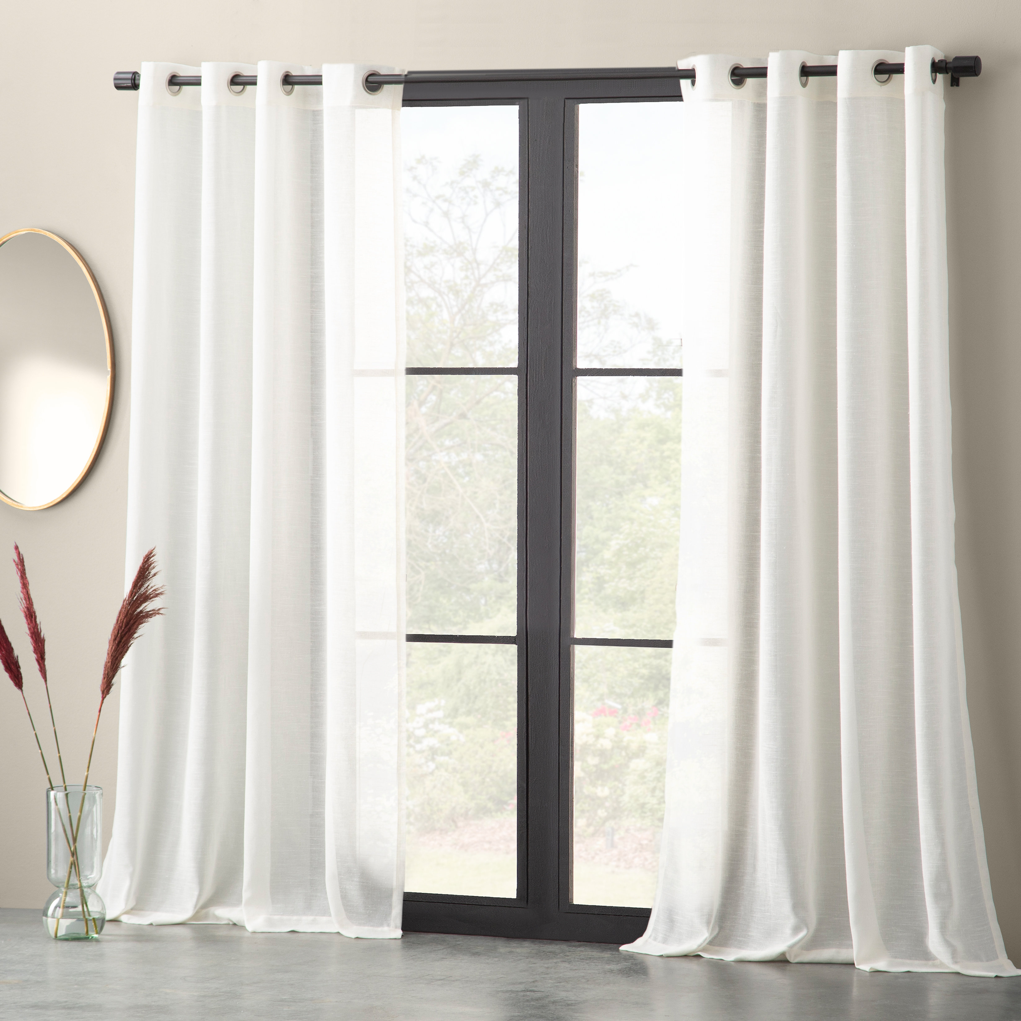 Eider Ivory Linen Solid Color Sheer Grommet Curtain Panel