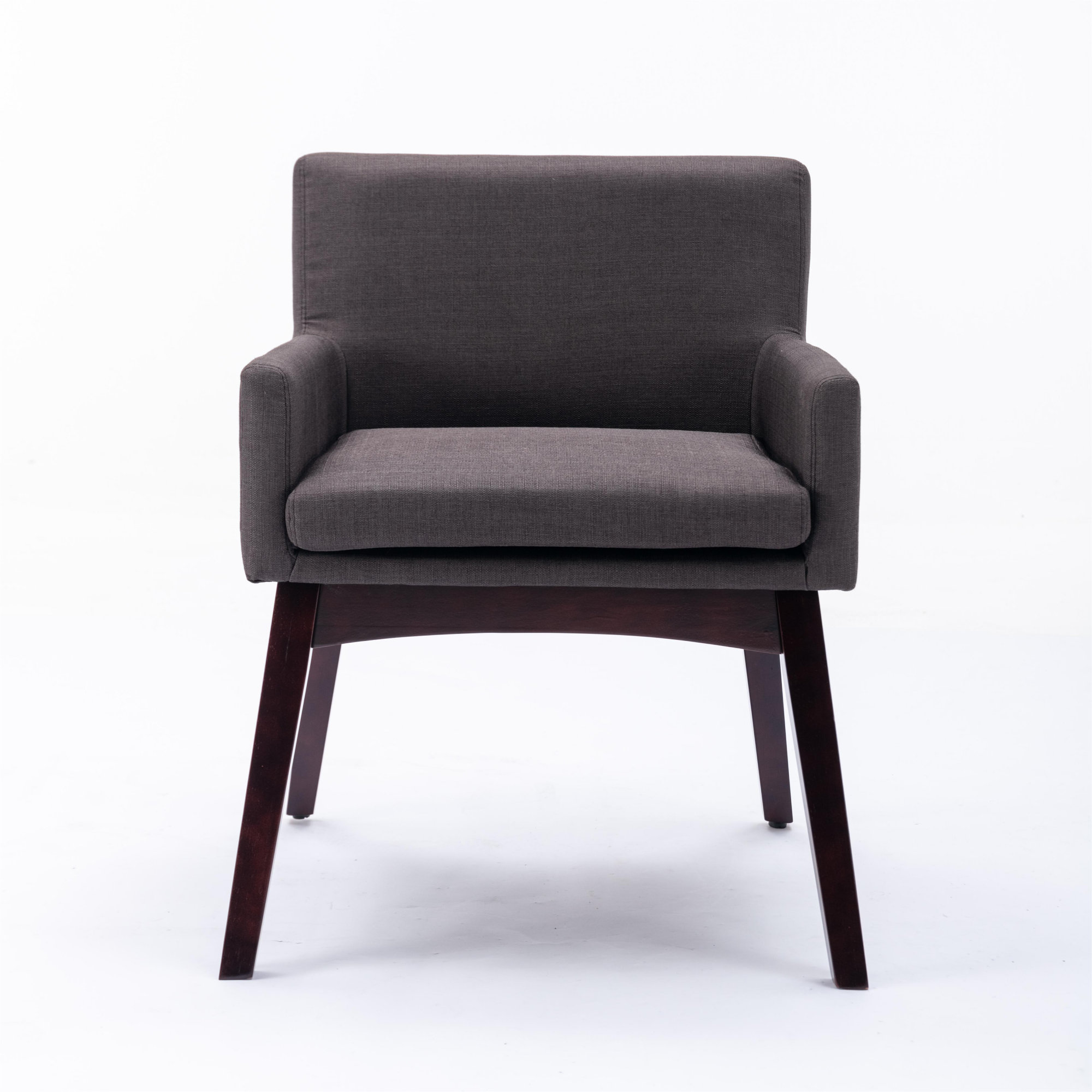 Corrigan Studio® Hengming Nexus Midcentury Modern Walnut Wood Finishing Dark Grey Fabric Dining