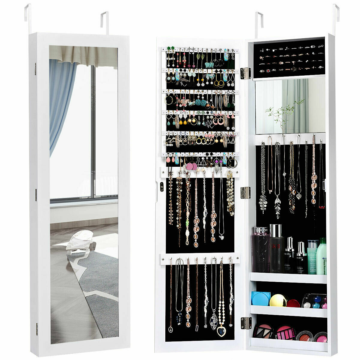 Maura Storage Organizer Over The Door Wall Mounted Jewelry Armoire With Mirror