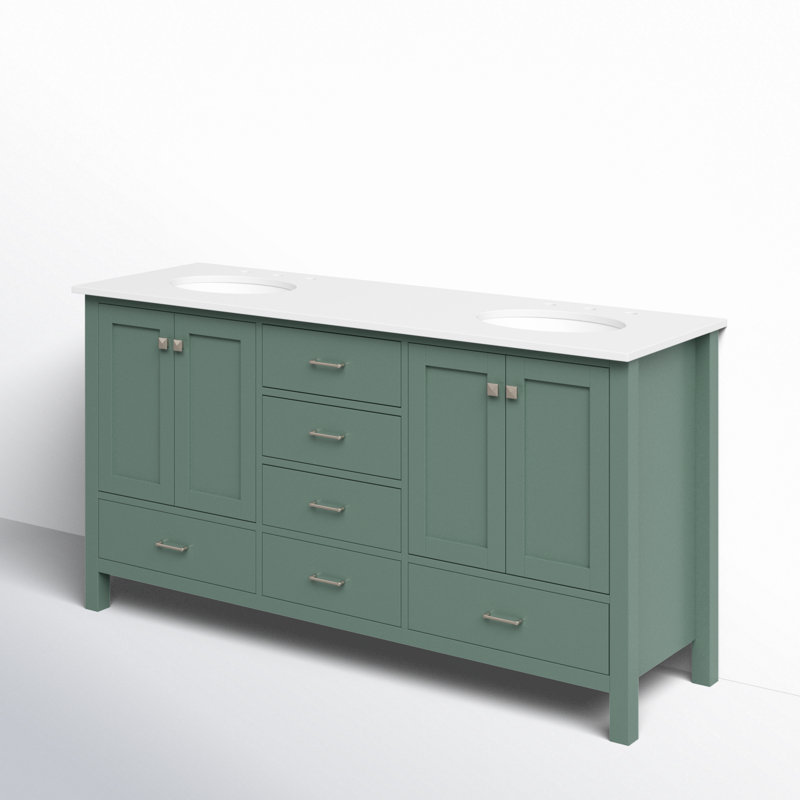 ((Damaged leg corner))Claudett 72\\\" Double Bathroom Vanity Set Top Finish: Engineered White, Base Finish: Marine Gray