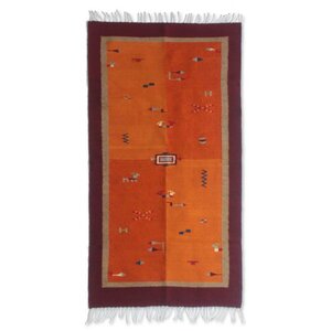 Zapotec Hand-Woven Orange Area Rug