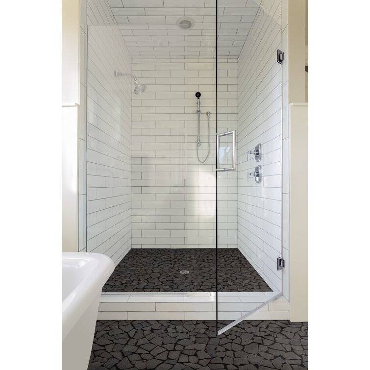 Natural Black Grey Round Mosaic Flat Tile Rock Stone Floors Shower Bathroom 