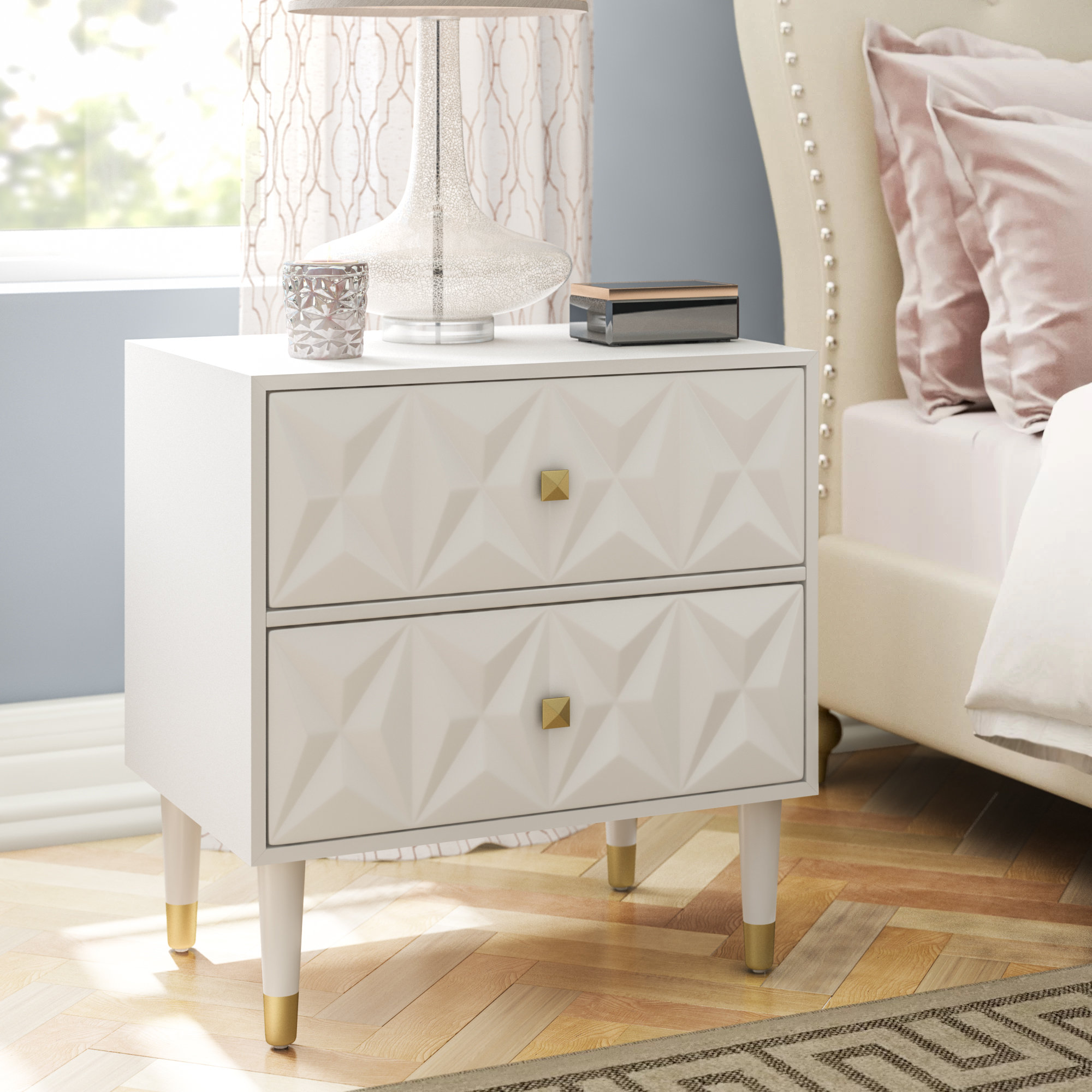 Everly Quinn Morley 2 Drawer Nightstand In Pure White Reviews Wayfair
